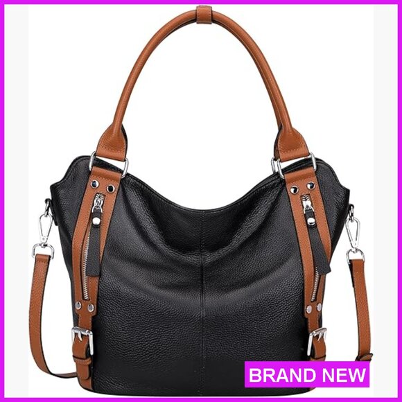 Genuine Leather Hobo Tote Shoulder Bag Elegant Classic Everyday Purse
